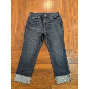 Old Navy Mid-Rise Boyfriend Dk Wash Cuffed Capri Cropped Jeans Womens 12 Stretch